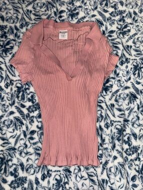 No Boundaries Dusty Rose Ribbed Polo Top